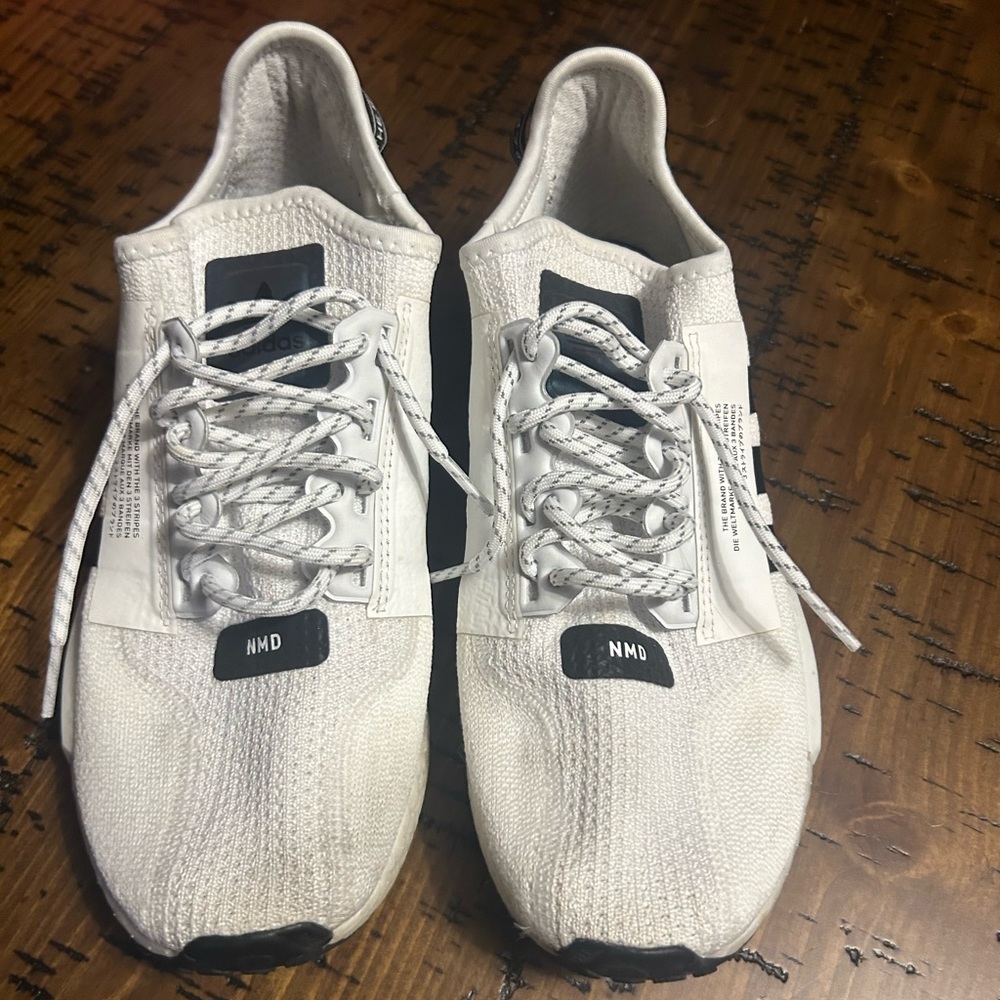 NMD_R1 V2 'Cloud White Core Black', slightly worn, good condition, size 7 1/2.